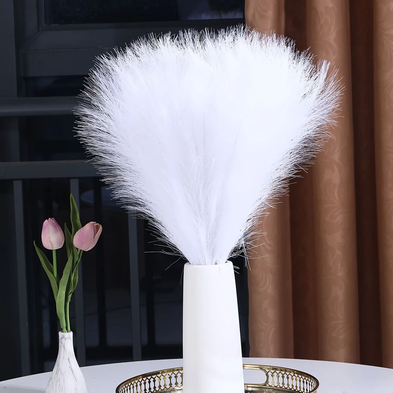 1 Pack/5pcs Faux Pampas Grass Large Tall Fluffy Artificial Flowers - Boho Decor for Vase Filler, Farmhouse, Home, and Wedding Decoration