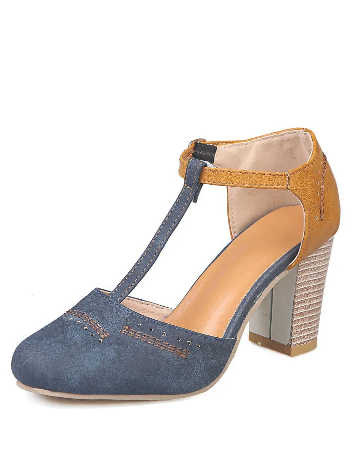 Large Size Women's Shoes Spring and Summer New One-line Buckle with High Heel Thick Sandals
