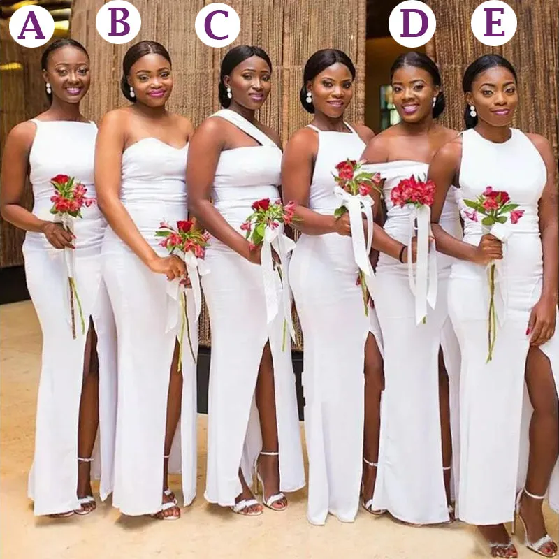 Mismatched White Mermaid Sexy Side-slit Long Sexy Bridesmaid Dresses, BD3218